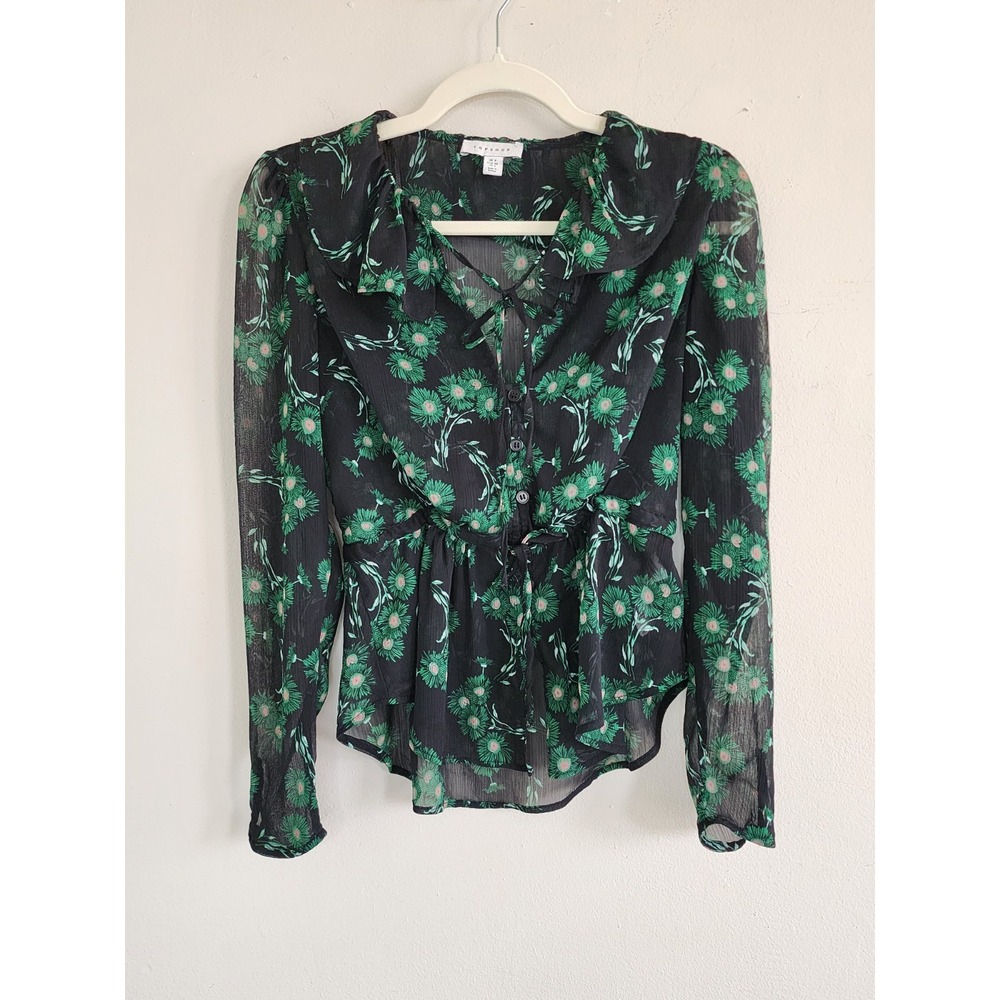Womens Whimsigoth Sheer Ruffle Babydoll Blouse Size 2 Coquette Boho Resort Fairy